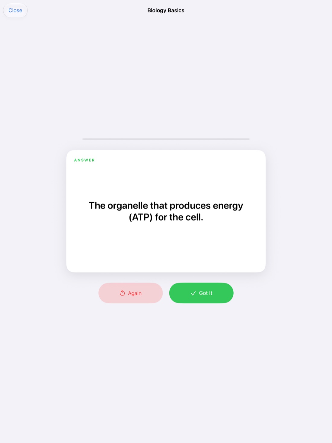 A flashcard in Scribba